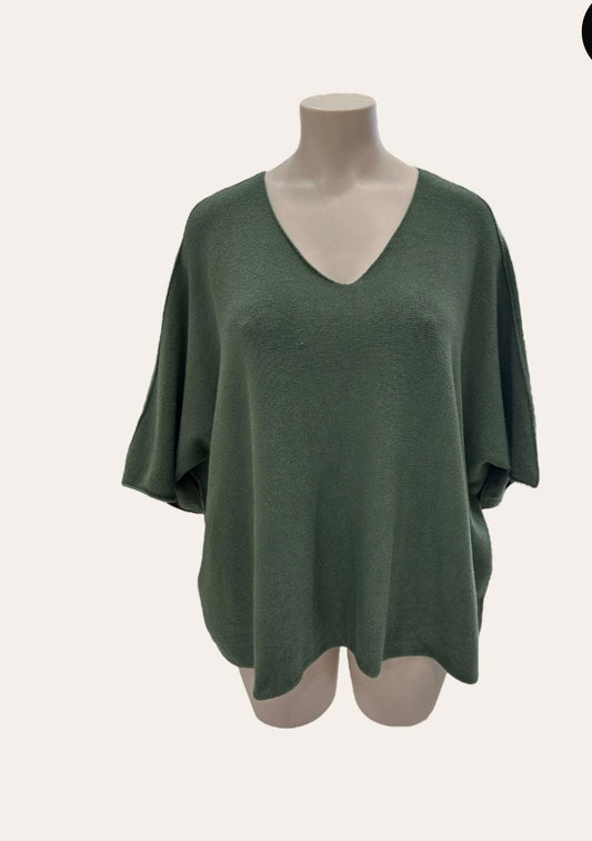 V-aukkoinen neule khaki