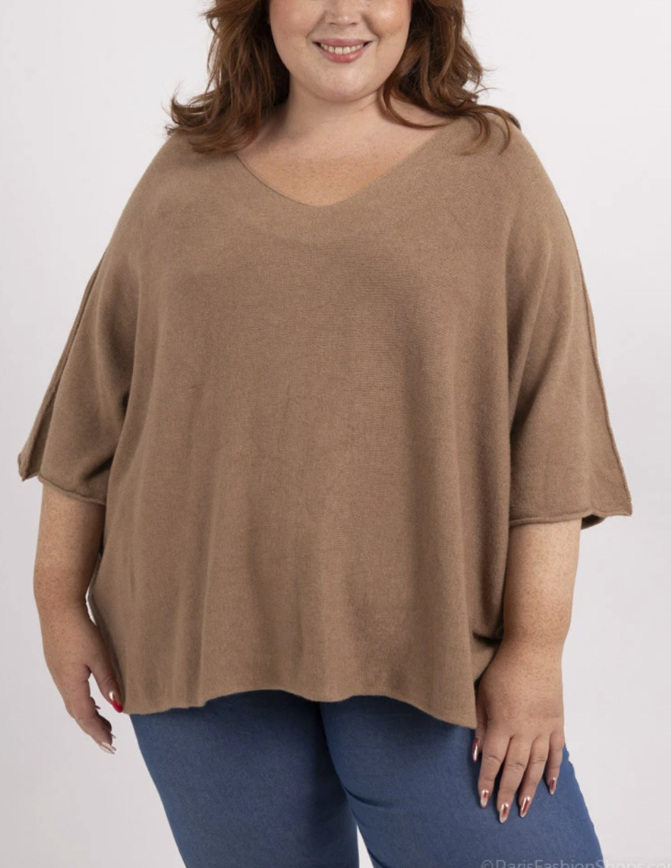 V-aukkoinen neule beige